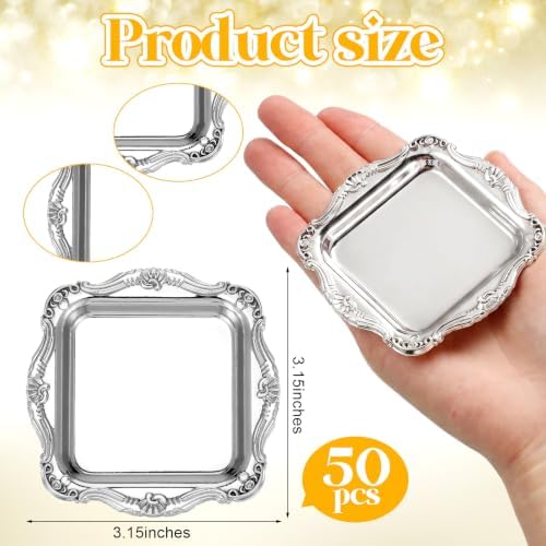 50 Pcs Mini Square Baroque Dessert Display Trays Mini Elegant Plastic Serving Trays Small Cake Candy Plates for, alternate