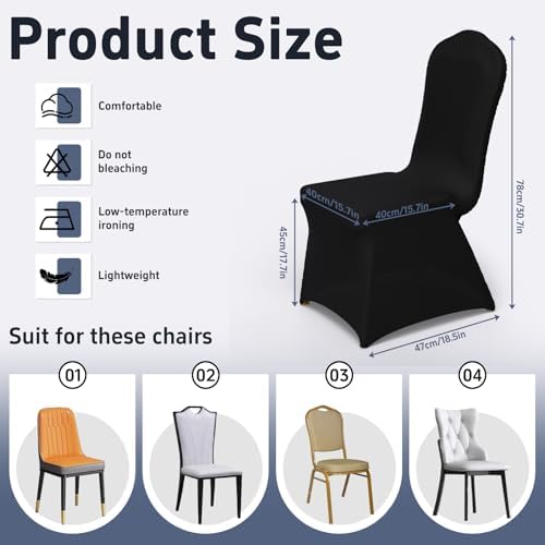 50 PCS Spandex Banquet Chair Covers Black, Universal Fitted, alternate view 3