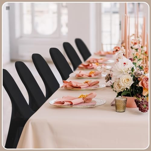 50 Pcs Spandex Chair Covers Bulk for Wedding Banquet, Black in Black, alternate view 2