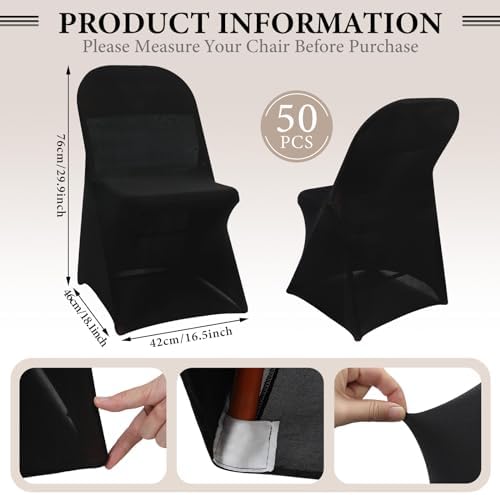 50 Pcs Spandex Chair Covers Bulk for Wedding Banquet, Black in Black, alternate view 3