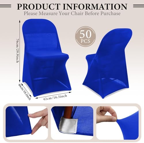 50 Pcs Spandex Chair Covers Bulk for Wedding Banquet, Blue in Blue, alternate view 3