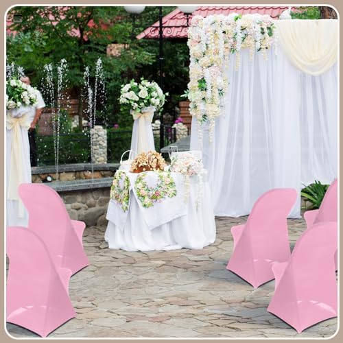 50 Pcs Spandex Chair Covers Bulk for Wedding Banquet, Pink in Pink, alternate view 2
