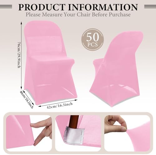 50 Pcs Spandex Chair Covers Bulk for Wedding Banquet, Pink in Pink, alternate view 3