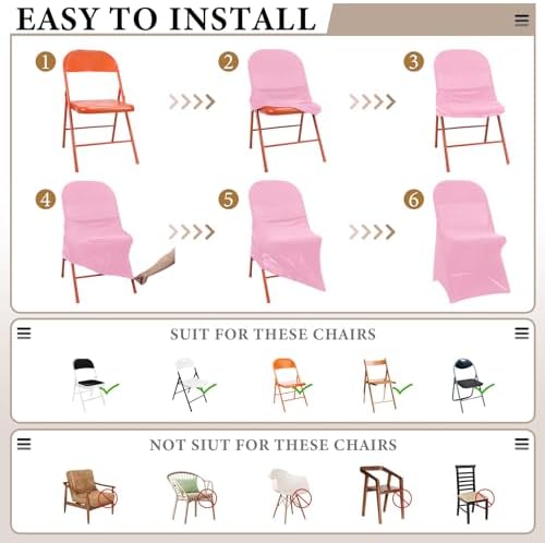 50 Pcs Spandex Chair Covers Bulk for Wedding Banquet, Pink in Pink, alternate view 4