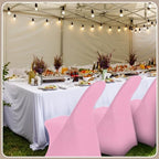 50 Pcs Spandex Chair Covers Bulk for Wedding Banquet, Pink in Pink, alternate view 6
