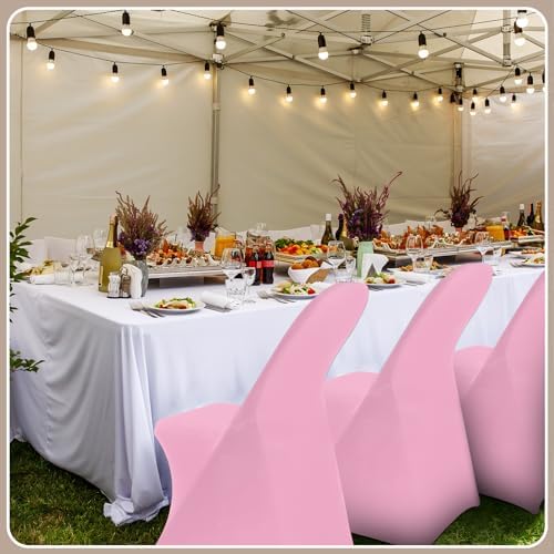 50 Pcs Spandex Chair Covers Bulk for Wedding Banquet, Pink in Pink, alternate view 6