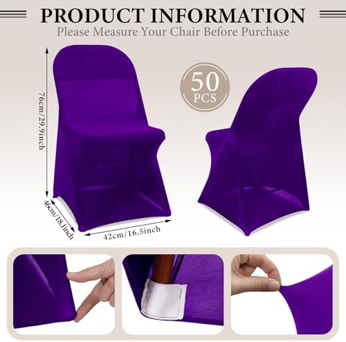 50 Pcs Spandex Chair Covers Bulk for Wedding Banquet, Purple, alternate view 3