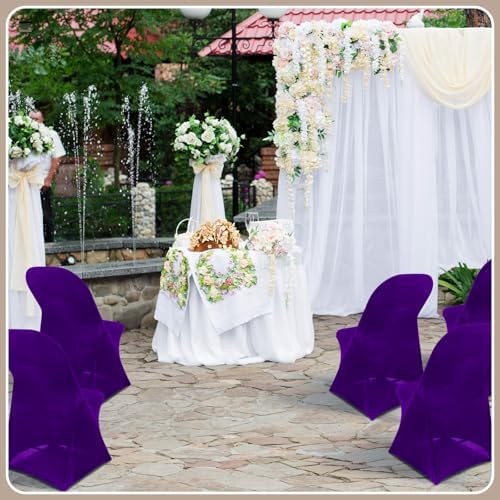 50 Pcs Spandex Chair Covers Bulk for Wedding Banquet, Purple, alternate view 6