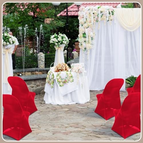 50 Pcs Spandex Chair Covers Bulk for Wedding Banquet, Red in Red, alternate view 2