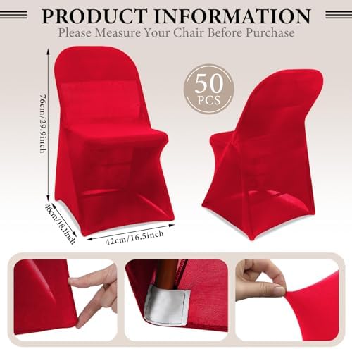 50 Pcs Spandex Chair Covers Bulk for Wedding Banquet, Red in Red, alternate view 3