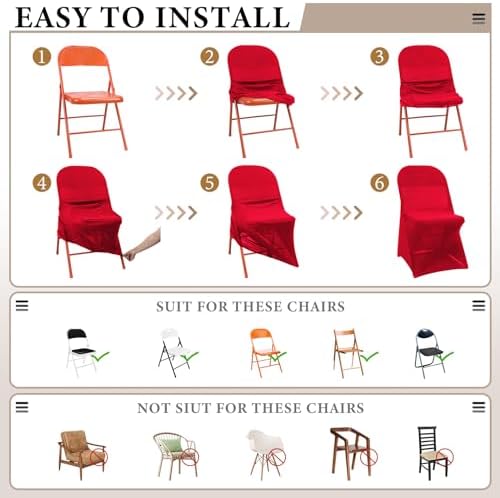 50 Pcs Spandex Chair Covers Bulk for Wedding Banquet, Red in Red, alternate view 4