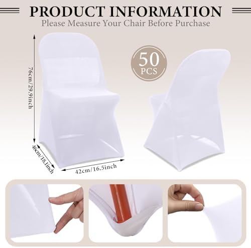 50 Pcs Spandex Chair Covers Bulk for Wedding Banquet, White in White, alternate view 3