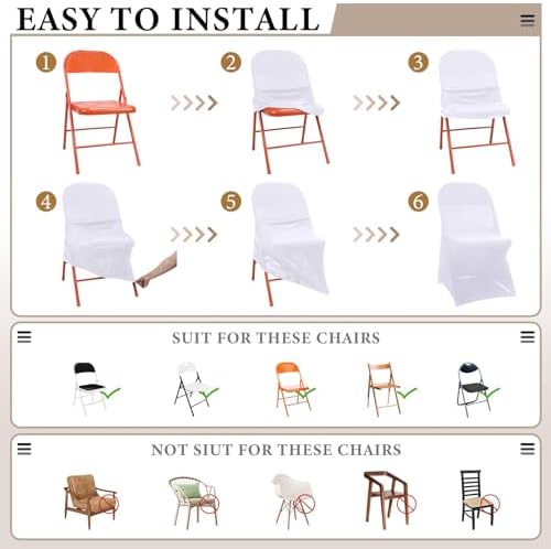 50 Pcs Spandex Chair Covers Bulk for Wedding Banquet, White in White, alternate view 4