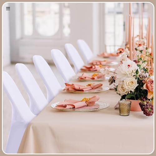 50 Pcs Spandex Chair Covers Bulk for Wedding Banquet, White in White, alternate view 5