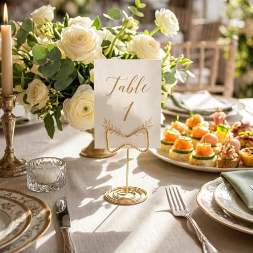 50 Pcs Table Number Holders Gold Wire Stand Bow, Bow in gold, alternate view 2