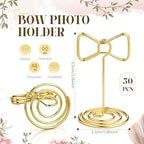 50 Pcs Table Number Holders Gold Wire Stand Bow, Bow in gold, alternate view 3