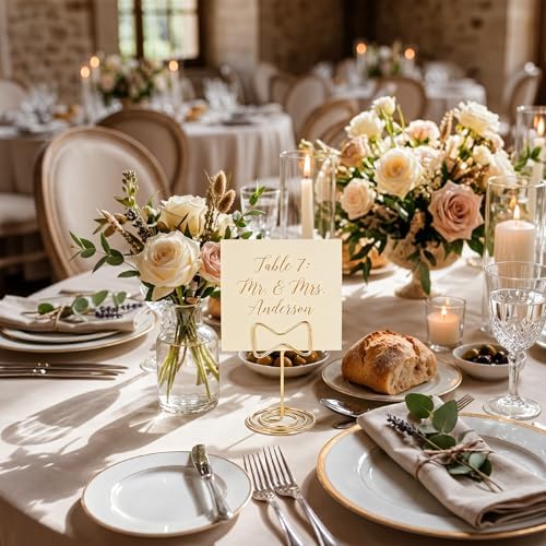 50 Pcs Table Number Holders Gold Wire Stand Bow, Bow in gold, alternate view 4