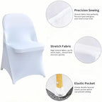 50 Pcs White Folding Chair Cover Washable Removable Universal Fitted Chair Cover Protector for Wedding Party, alternate view