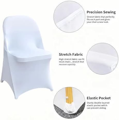 50 Pcs White Folding Chair Cover Washable Removable Universal Fitted Chair Cover Protector for Wedding Party, alternate view