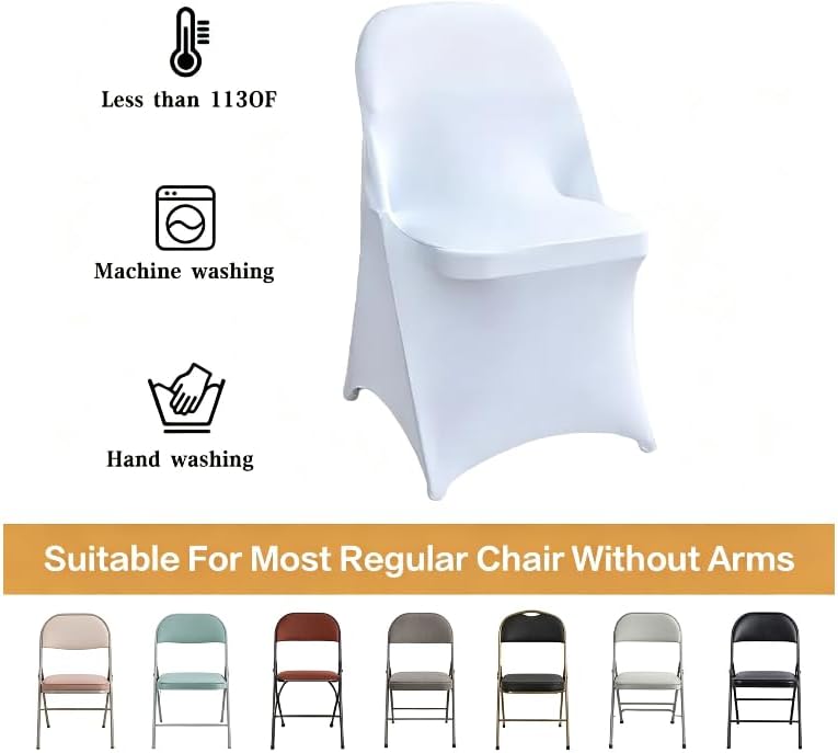 50 Pcs White Folding Chair Cover Washable Removable Universal Fitted Chair Cover Protector for Wedding Party, alternate view