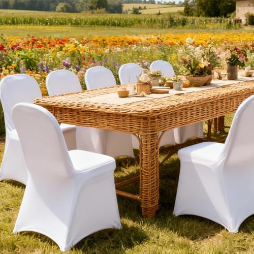 50 Pcs White Folding Chair Cover Washable Removable Universal Fitted Chair Cover Protector for Wedding Party, alternate view