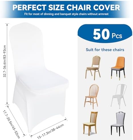 50 Pieces White Chair Covers - Versatile Stretch Polyester Spandex Dining Chair Slipcovers for Dining, Party, alternate view