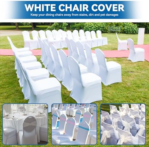 50 Pieces White Chair Covers - Versatile Stretch Polyester Spandex Dining Chair Slipcovers for Dining, Party, alternate view