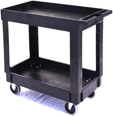 500 LB Capacity Utility Cart with Tray Top, Heavy-Duty Rolling Storage Cart with Open Plastic Shelves and Tall