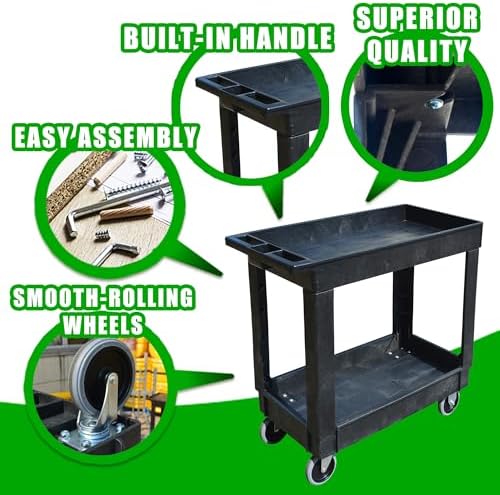 500 LB Capacity Utility Cart with Tray Top, Heavy-Duty Rolling Storage Cart with Open Plastic Shelves and Tall, alternate