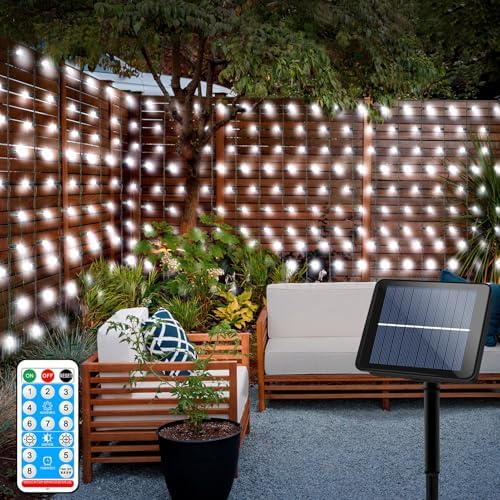 500 LED Solar Powered Curtain Lights 33ftx 3ft with Remote Timer