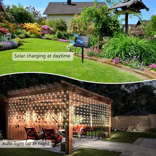 500 LED Solar Powered Curtain Lights 33ftx 3ft with Remote Timer, alternate view 5