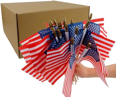 500 Pack Mini USA Flags 4x6 Inch, Small American Flags on Sticks in 4x6 Inch
