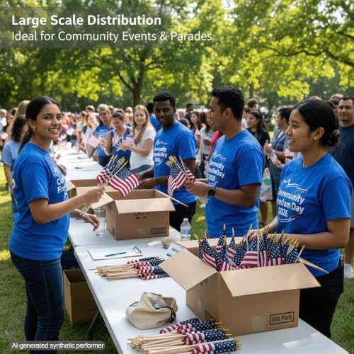 500 Pack Mini USA Flags 4x6 Inch, Small American Flags on Sticks in 4x6 Inch, alternate view 2