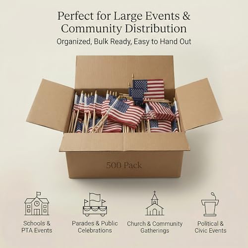 500 Pack Mini USA Flags 4x6 Inch, Small American Flags on Sticks in 4x6 Inch, alternate view 6
