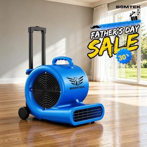 5000 CFM 1HP Air Mover Blower Fan, Floor Blower Dryer, 3 Speeds, 4 Adjustable Angles, Handle Wheelkit, 15Ft Long, alternate