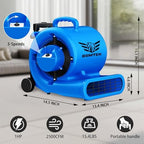 5000 CFM 1HP Air Mover Blower Fan, Floor Blower Dryer, 3 Speeds, 4 Adjustable Angles, Handle Wheelkit, 15Ft Long, alternate