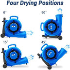 5000 CFM 1HP Air Mover Blower Fan, Floor Blower Dryer, 3 Speeds, 4 Adjustable Angles, Handle Wheelkit, 15Ft Long, alternate