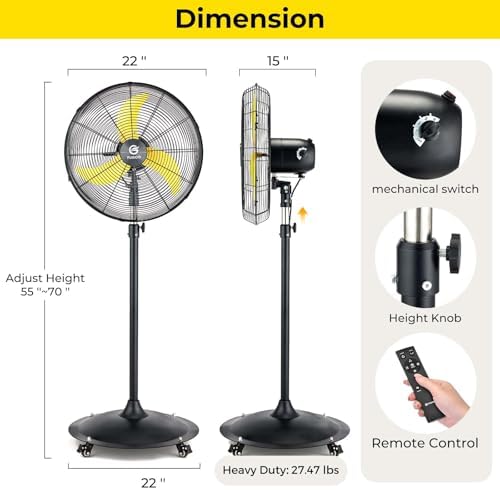 5000 CFM 20" Eco BLDC Motor Powerful Airflow Outdoor Pedestal Fan for Patio, alternate view 2