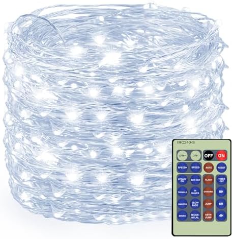500LED 164ft Fairy String Lights Cool White Christmas Light Silver Wire with Remote, Firefly Lights Starry Light
