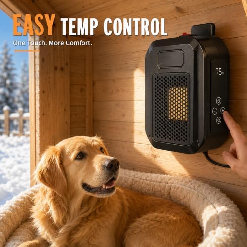 500W Dog House Heater, Wall-Mounted Design with 68 - 104°F Adjustable Thermostat, 24H Timer and LED Display, No, alternate
