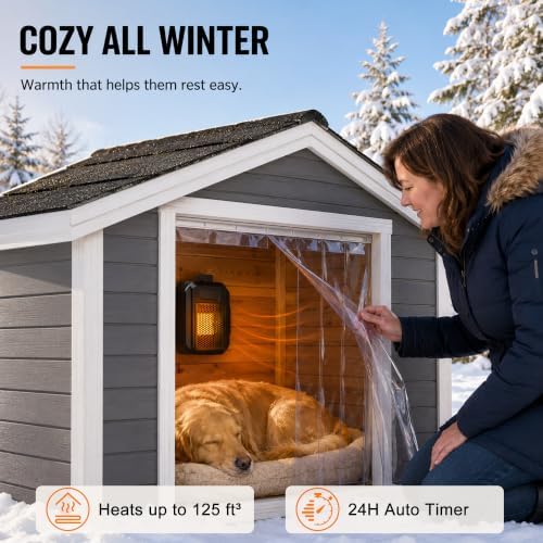 500W Dog House Heater, Wall-Mounted Design with 68 - 104°F Adjustable Thermostat, 24H Timer and LED Display, No, alternate
