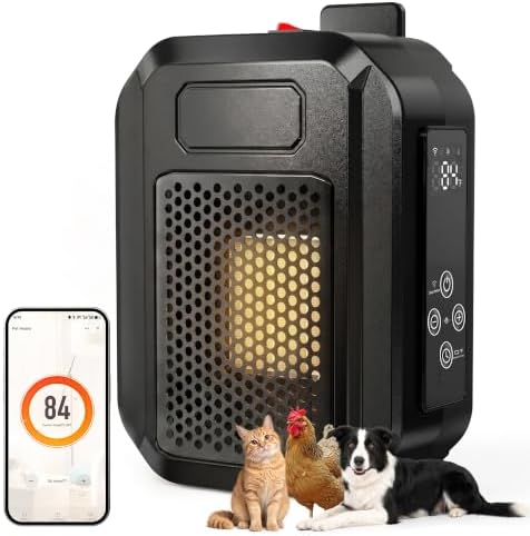 500W WiFi Dog House Heater, Wall-Mounted Heater with App Control, Adjustable 68 - 104°F Thermostat and 24H Timer