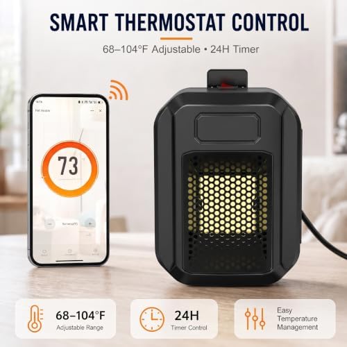 500W WiFi Dog House Heater, Wall-Mounted Heater with App Control, Adjustable 68 - 104°F Thermostat and 24H Timer, alternate