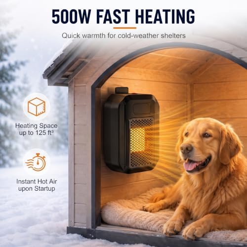 500W WiFi Dog House Heater, Wall-Mounted Heater with App Control, Adjustable 68 - 104°F Thermostat and 24H Timer, alternate