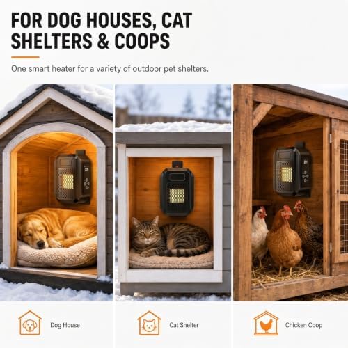 500W WiFi Dog House Heater, Wall-Mounted Heater with App Control, Adjustable 68 - 104°F Thermostat and 24H Timer, alternate