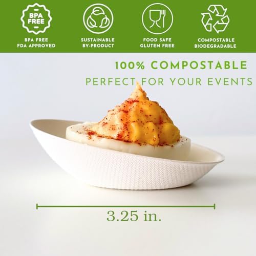 50ct Tiny Sugarcane Egg Dish | Small Serving Plates | Mini Appetizer Dish | Plates Disposable Bagasse | Catering, alternate
