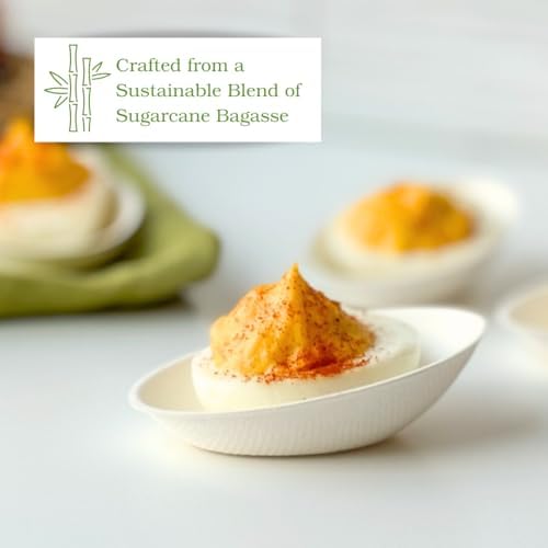 50ct Tiny Sugarcane Egg Dish | Small Serving Plates | Mini Appetizer Dish | Plates Disposable Bagasse | Catering, alternate