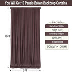 50ft×10ft Brown Wrinkle Free Backdrop Curtains for Parties, 10 Panels 5×10ft Soft Silky Polyetsr Umber Photo, alternate view