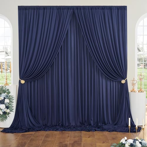 50ft×10ft Wrinkle Free Navy Blue Backdrop Curtain for Grad Birthday Party, 10 Panels 5×10ft Thick Silky, alternate view 2