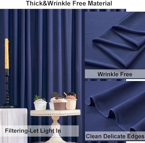 50ft×10ft Wrinkle Free Navy Blue Backdrop Curtain for Grad Birthday Party, 10 Panels 5×10ft Thick Silky, alternate view 3